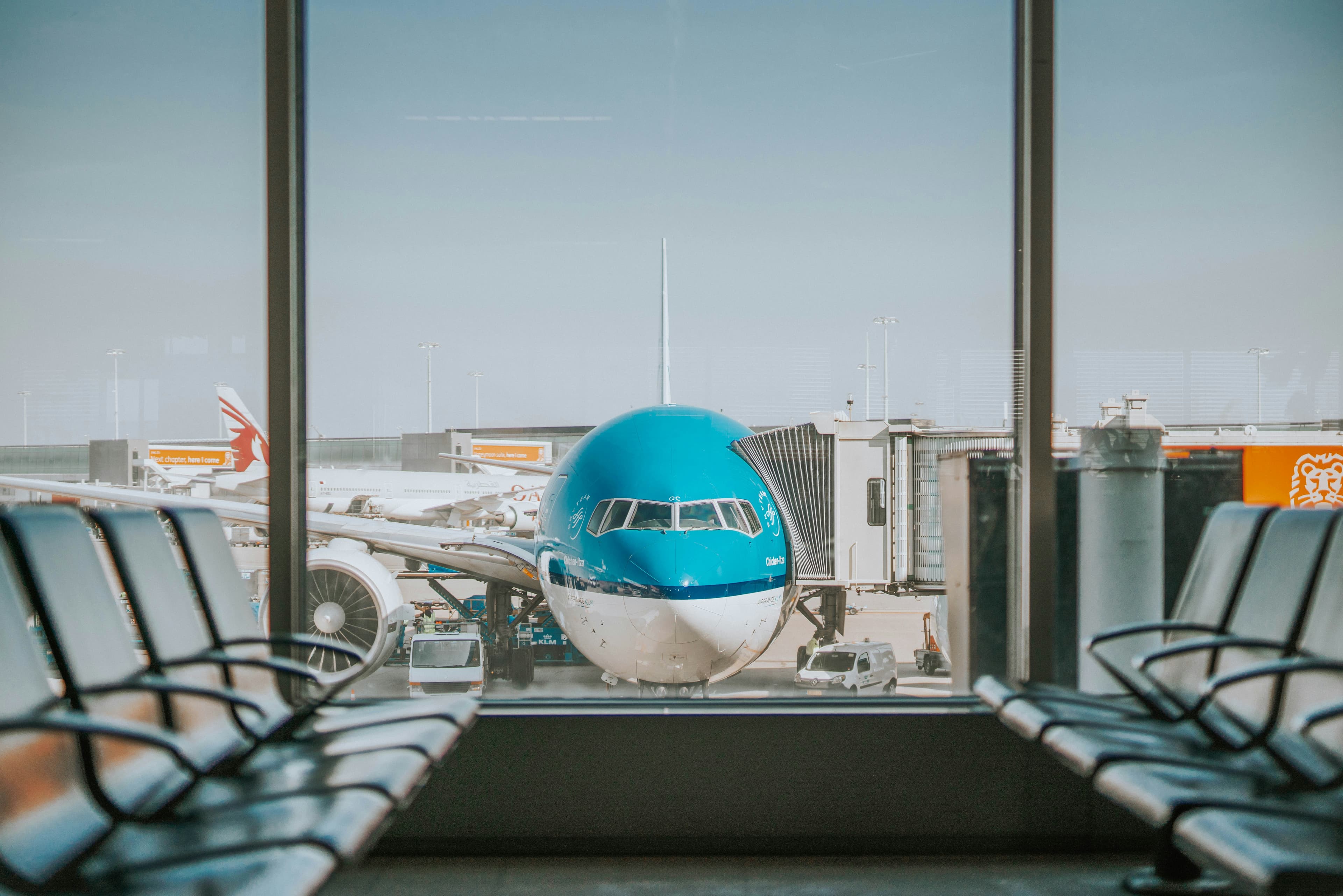 Modern airport terminal gate lounge