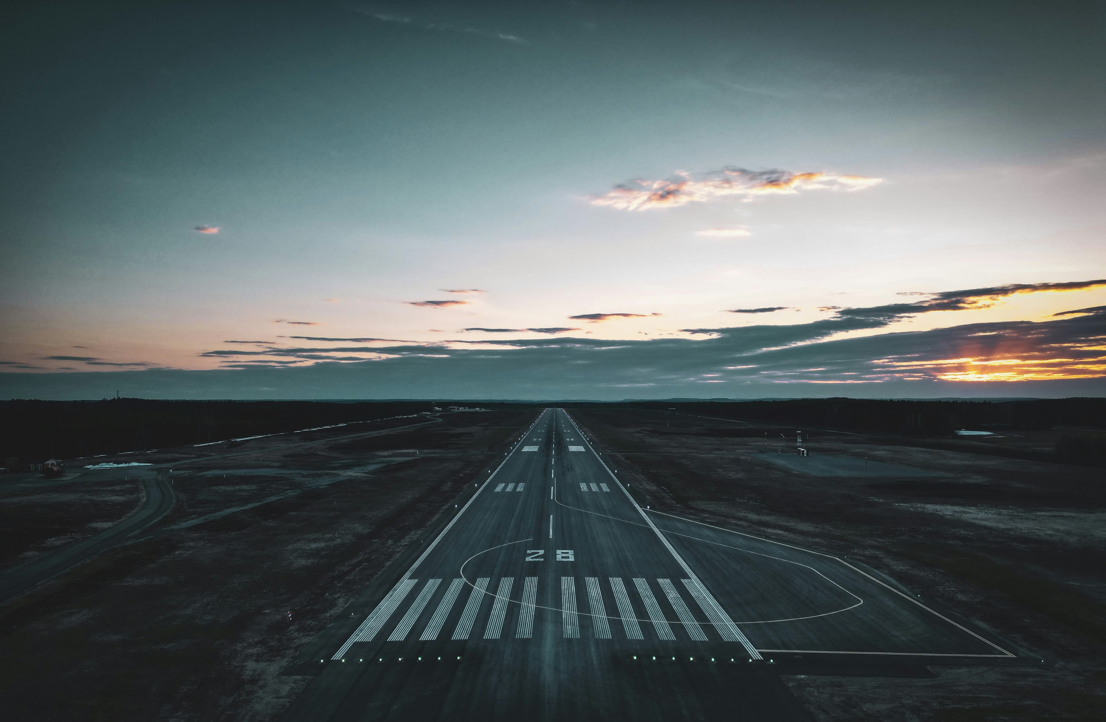 Empty runway at dusk